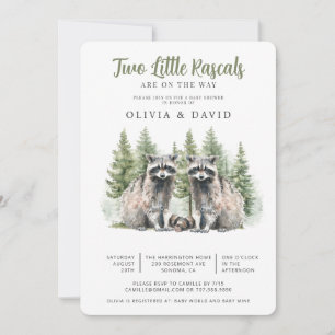 Invitación Raccoon Twins Baby Shower