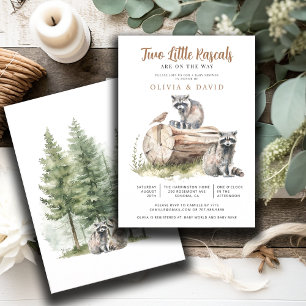 Invitación Raccoon Twins Baby Shower