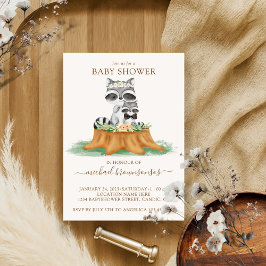 Invitación Raccoon Watercolor Mami Baby Boy Shower