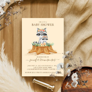 Invitación Raccoon Watercolor Mommy Baby Shower