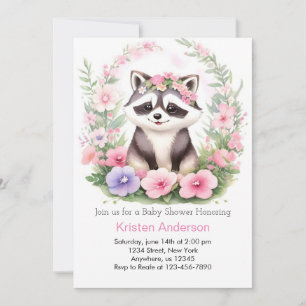 Invitación Raccoon Watercolor Wonderland Chica Baby Shower