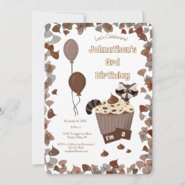 Invitación Raccoon y tarta de chocolate desordenados Cumpleañ