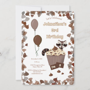 Invitación Raccoon y tarta de chocolate desordenados Cumpleañ