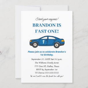 Invitación Race Car 1er cumpleaños niño azul