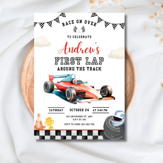 Invitación Race Car 1st Birthday Invitation, First Lap Racing