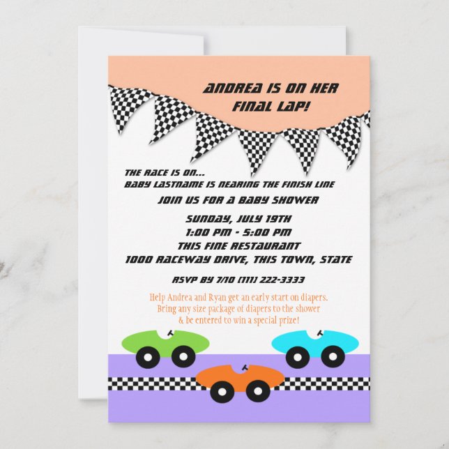Invitación Race Car Baby Shower (Anverso)