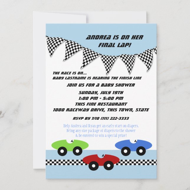 Invitación Race Car Baby Shower (Anverso)