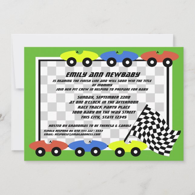 Invitación Race Car Baby Shower (Anverso)