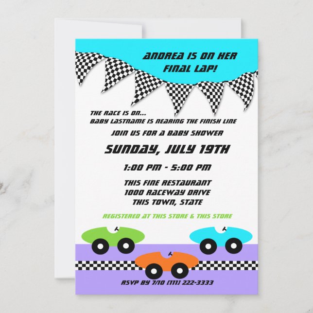 Invitación Race Car Baby Shower (Anverso)