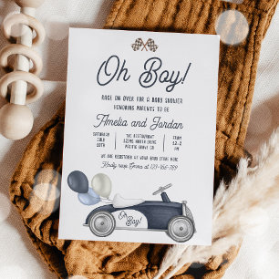 Invitación Race Car Baby Shower Boy Blue Race Car Shower
