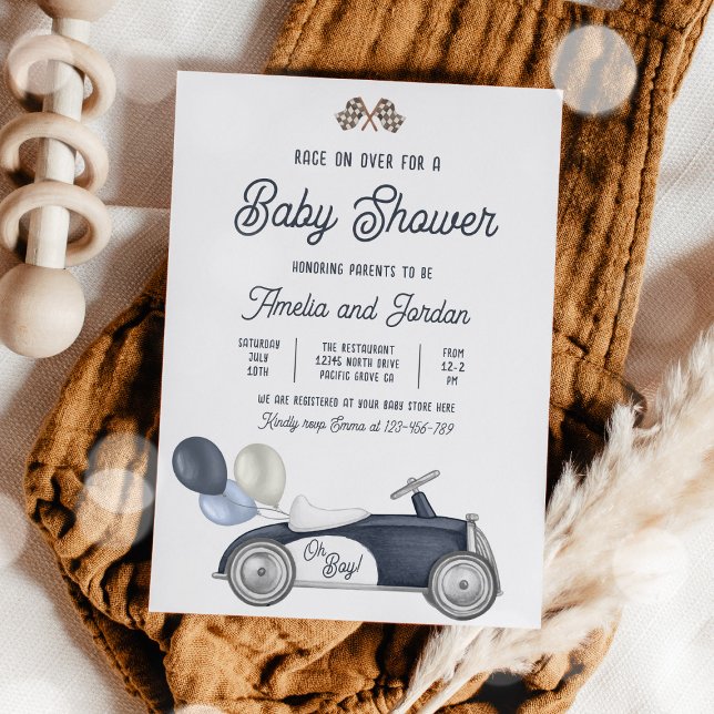 Invitación Race Car Baby Shower Boy Blue Race Car Shower (Subido por el creador)