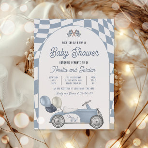 Invitación Race Car Baby Shower Boy Blue Race Car Shower