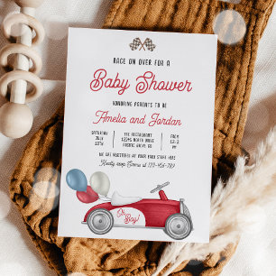Invitación Race Car Baby Shower Boy Red Race Car Shower