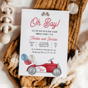 Invitación Race Car Baby Shower Boy Red Race Car Shower