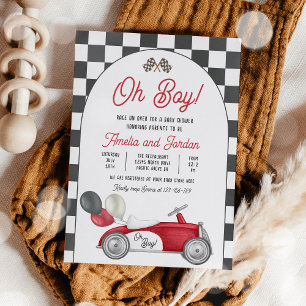 Invitación Race Car Baby Shower Boy Red Race Car Shower