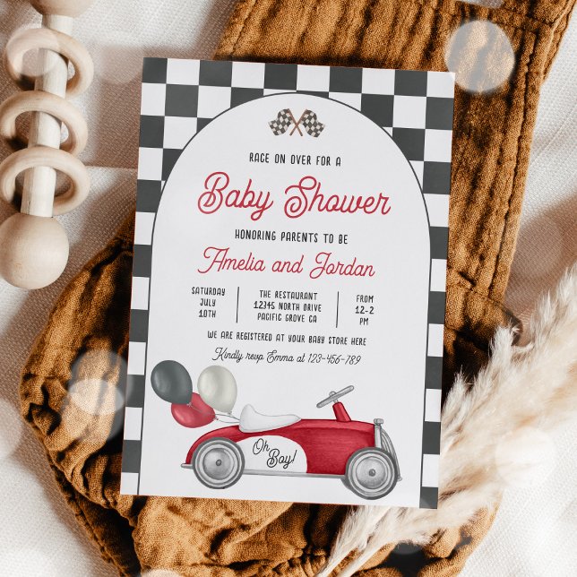 Invitación Race Car Baby Shower Boy Red Race Car Shower (Subido por el creador)