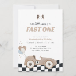 Invitación Race Car Beige Fast One First Birthday Invite