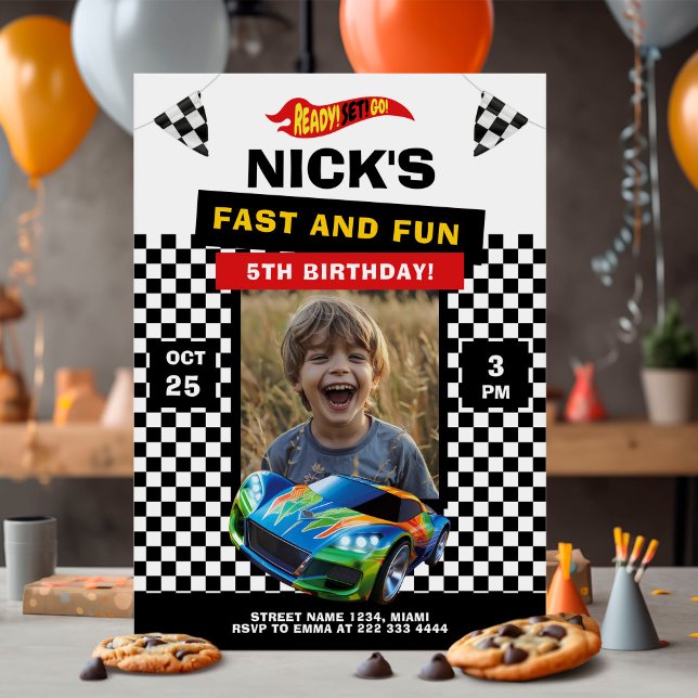 Invitación Race Car Birday Party Photo card (Subido por el creador)
