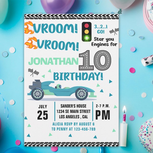 Invitación Race Car Birthday 10th - Boys Racin Party (Subido por el creador)