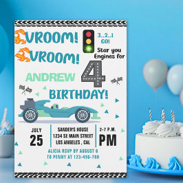 Invitación Race Car Birthday 4th - Boys Racin party