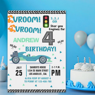 Invitación Race Car Birthday 4th - Boys Racin party