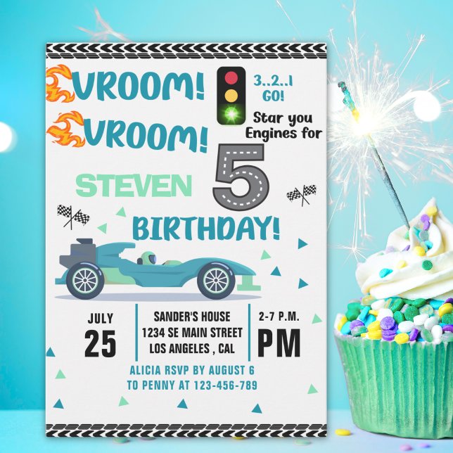 Invitación Race Car Birthday 5th - Boys Racin party (Subido por el creador)