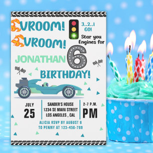 Invitación Race Car Birthday 6th - Boys Racin party