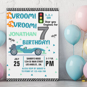 Invitación Race Car Birthday 7th - Boys Racin party
