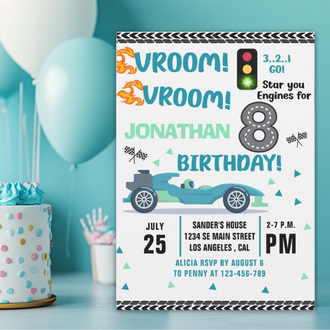 Invitación Race Car Birthday 8th - Boys Racin celebration (Subido por el creador)