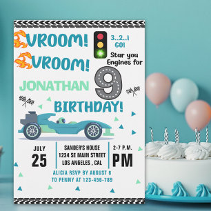 Invitación Race Car Birthday 9th - Boys Racin Party