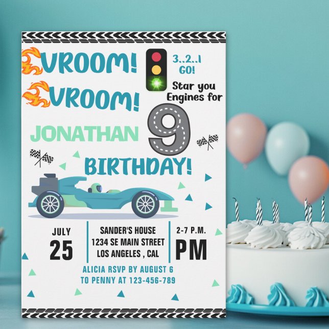 Invitación Race Car Birthday 9th - Boys Racin Party (Subido por el creador)