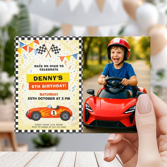 Invitación Race Car Birthday for Kids with Photo (Subido por el creador)