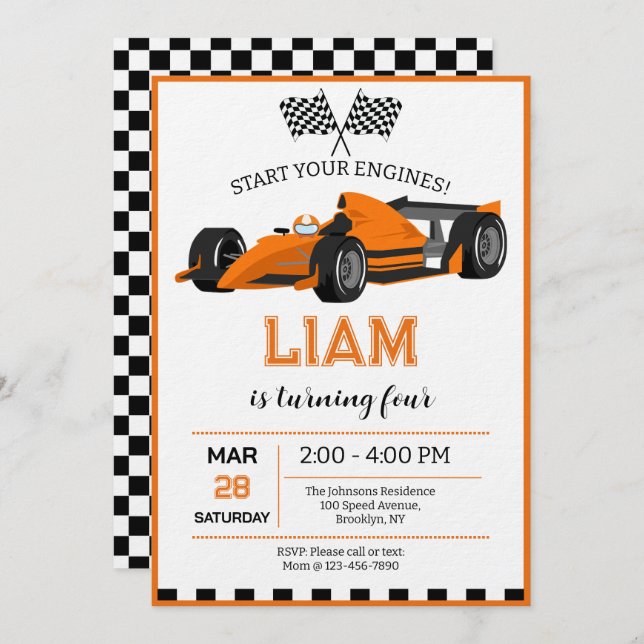 Invitación Race Car Birthday Party Invitation (Anverso / Reverso)