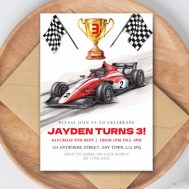 Invitación Race Car Birthday Party Invitation for Kids (Subido por el creador)