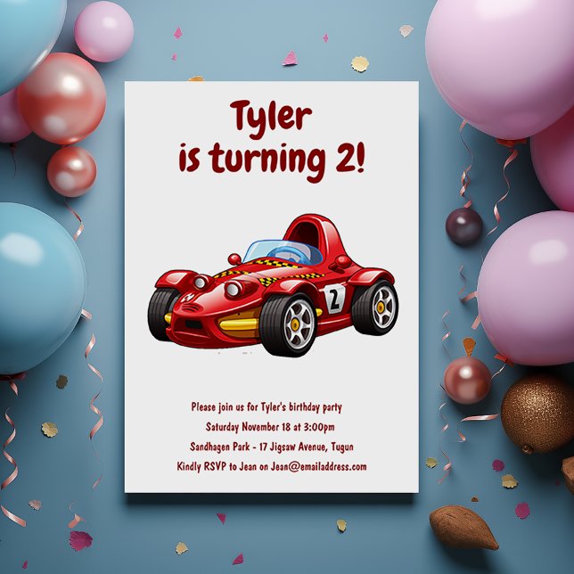 Invitación Race Car Boys Niños Segundo Fiesta de Cumpleaños (Subido por el creador)
