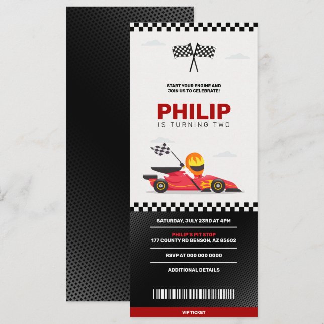 Invitación Race Car Carreras Boy Cumpleaños Party Ticket (Anverso / Reverso)