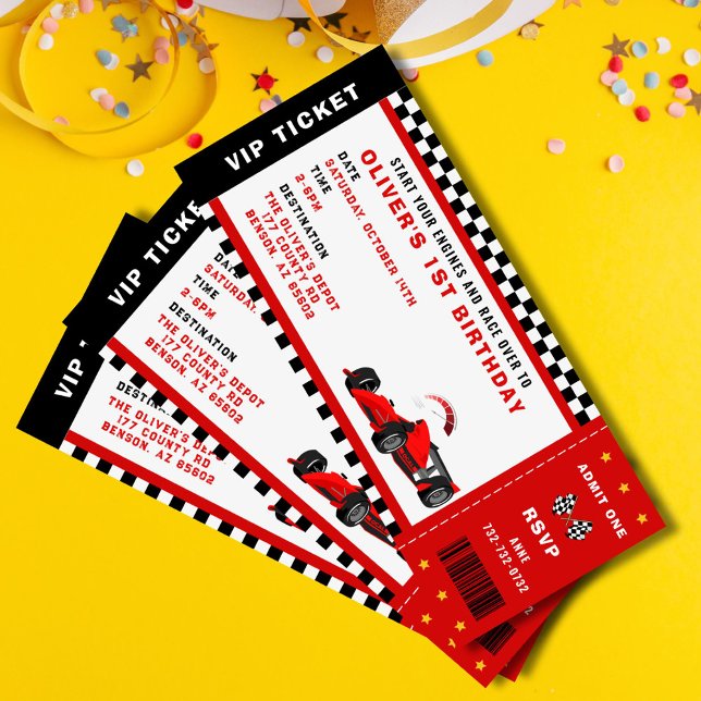 Invitación Race Car Carreras Boy Cumpleaños Party Ticket (race car birthday ticket invitation for him)