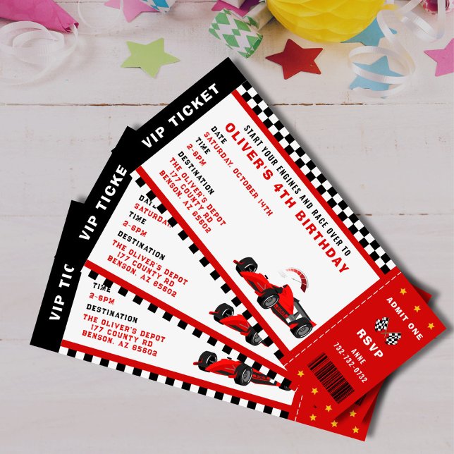 Invitación Race Car Carreras Boy Cumpleaños Party Ticket (race car birthday ticket invitation)
