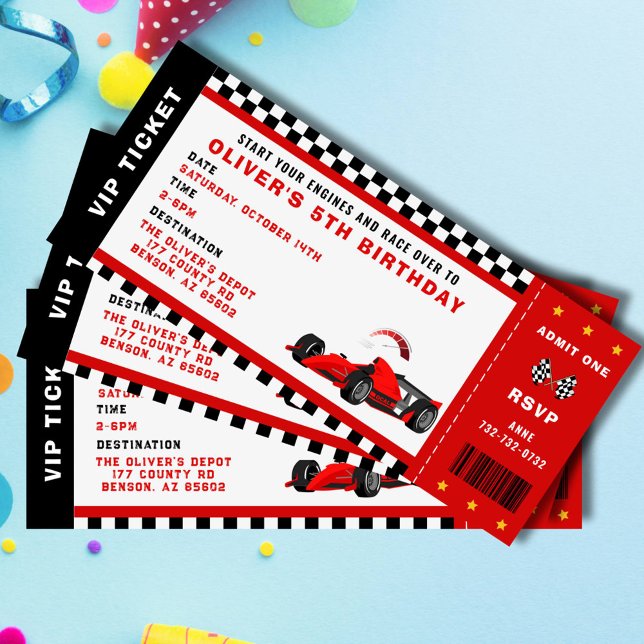Invitación Race Car Carreras Boy Cumpleaños Party Ticket (race car birthday ticket invitation for him)