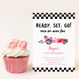Invitación Race Car Chica Preparado Set Go Fiesta de Cumpleañ