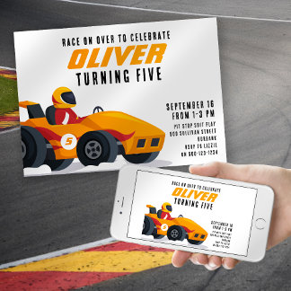 Invitación Race Car Cualquier fiesta de cumpleaños de la edad