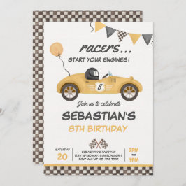 Invitación Race Car Cumpleaños Carreras Vintage Amarilla Cump