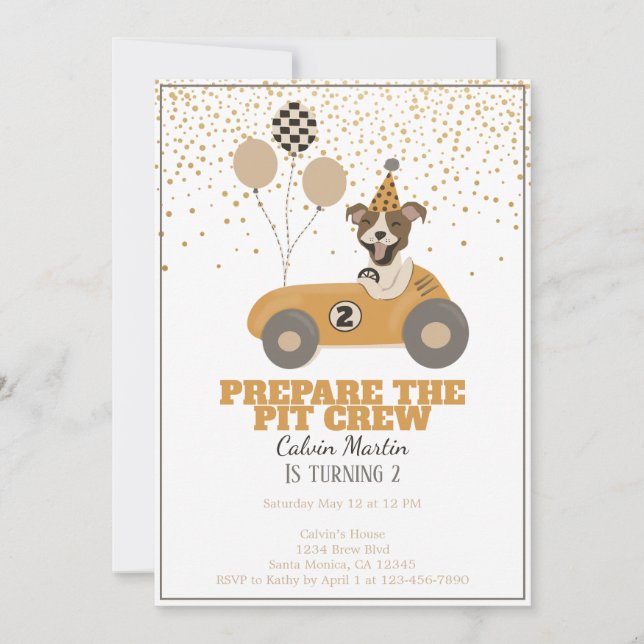 Invitación Race Car Dog Boys Segunda fiesta de cumpleaños (Anverso)