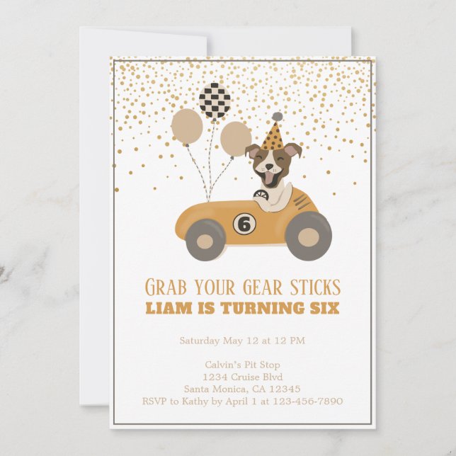 Invitación Race Car Dog Boys Sexta fiesta de cumpleaños (Anverso)