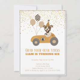Invitación Race Car Dog Boys Sexta fiesta de cumpleaños