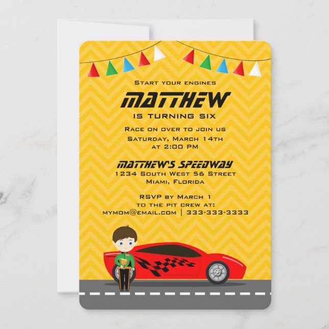 Invitación Race Car Driver (Anverso)