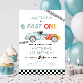 Invitación Race Car Fast One First Birday