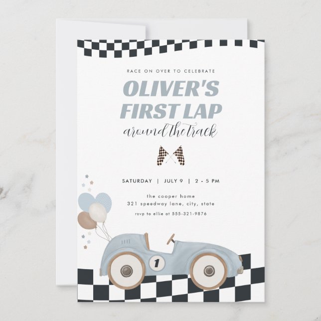 Invitación Race Car First Lap Around the Track 1st Birthday (Anverso)