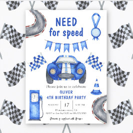 Invitación Race Car Need for Speed 4º cumpleaños Fiesta