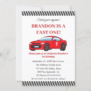Invitación Race Car Primer niño de cumpleaños niños rojos
